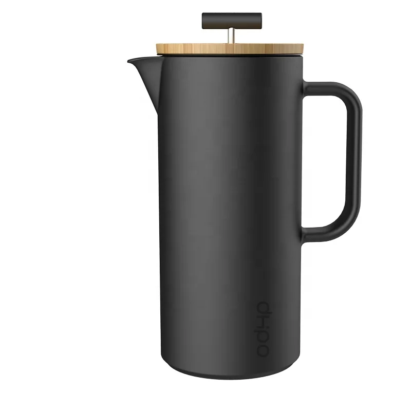 

DHPO New Arrival Ceramic Large French Press Coffee Maker with wooden Lid and SLS Plunger, Black color or custom