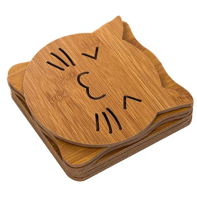 

Eco Friendly Cartoon Bamboo Wooden Pot Mat Or Coffee Mat Non-Slip Heat Resistant Modern Kitchen Hot Pot Pads And Dishes, Natural wood color