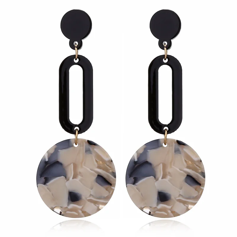 

Newest 5 kinds of leopard print disc long pendant geometry resin dangle earrings for women earrings, As picture