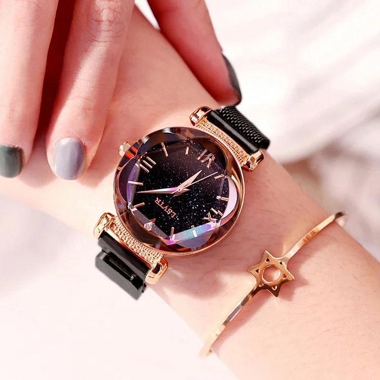 

High Fashion Women Watch Gift Set Starry Ladies Mechanical Watch Woman, Black/blue/golden/purple