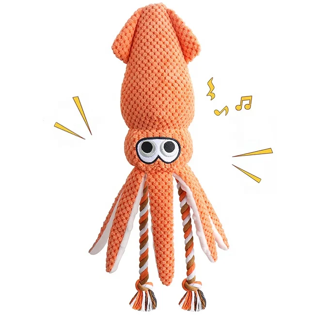 

Puppy Middle Large Stuffed Squid Plush Dog Sex Toy Clean Teeth Durable Interactive Plush Squeaky Dog Chew Toy With 3 Squeakers