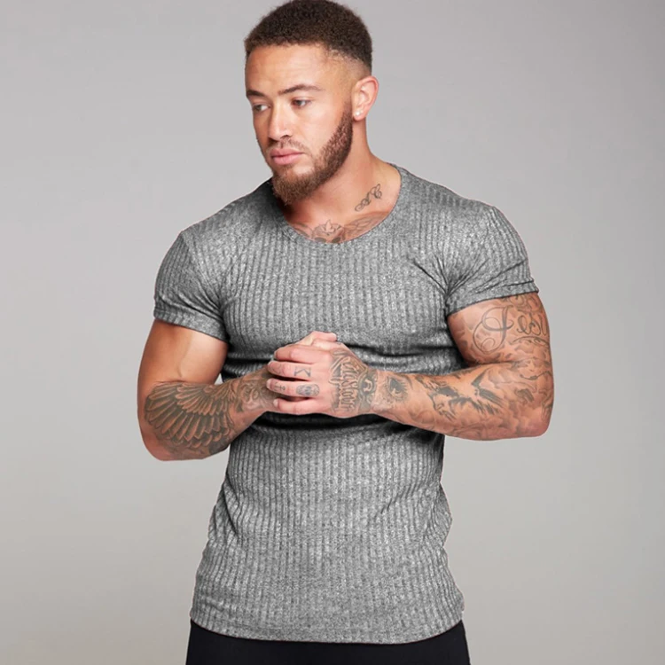 

2019 Hot sale New men autumn Muscular man High elasticity Breathable GYM clothes Solid color Tight Short sleeve sweater, Colors