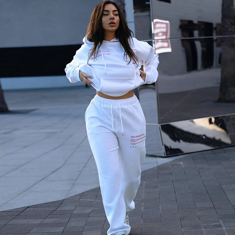 

Streetwear Women Loose Joggers Casual Letter Print High Waist Hoodie Pants Female Cotton Sport Cargo Strack Sweat Pants, White/gray