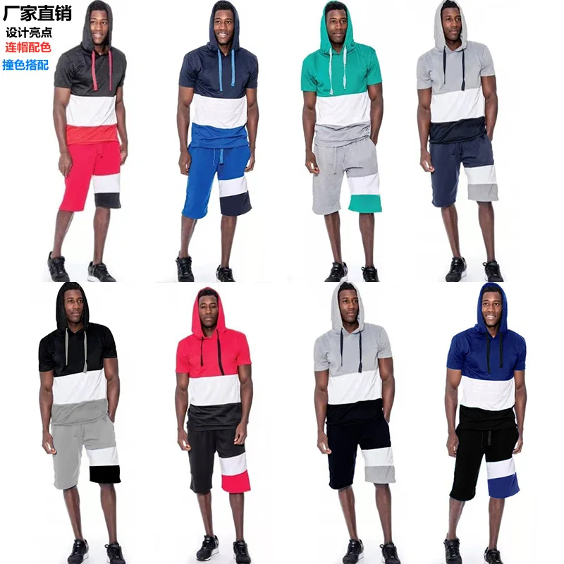 

MD-20050709 2021 summer new hooded vest men's casual large size T-shirt shorts sports suit, As shown in the figure