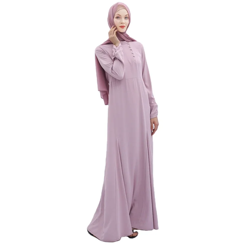 

GH-9542 Turkish National Style Pearl Button Maxi Abaya Dress Pink Muslim Robe Lady Women Islamical Dresses