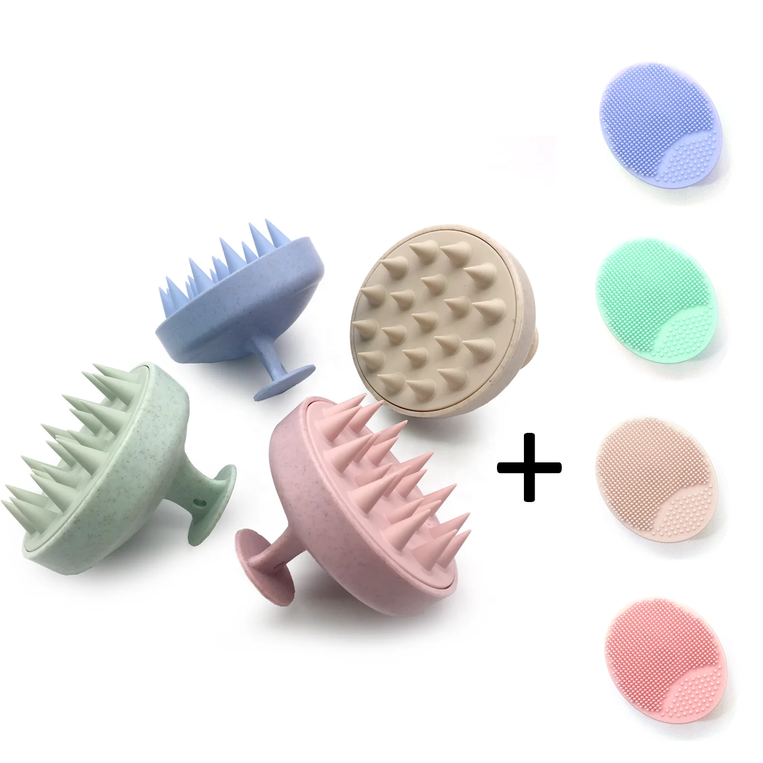 

Private logo Wheat Straw Hair Scalp Shampoo Brush,Eco-friendly Scalp massage baby shampoo brush set, Black,white,blue,red