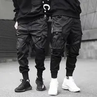 

Joggers Men Pants Men Ribbons Color Block Black Pocket Cargo Pants Harem Harajuku Sweatpants Hip Hop Trousers Cool Men Pants