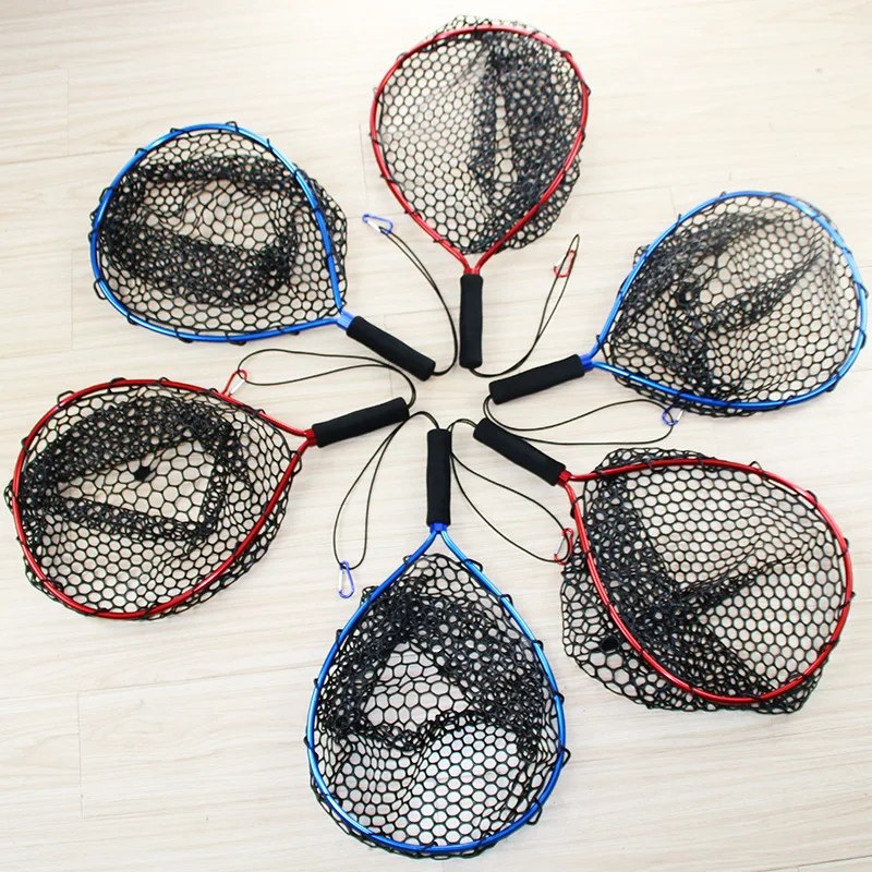 

Wholesale cheap Aluminum alloy fram Soft Rubber Mesh landing net, Red/blue