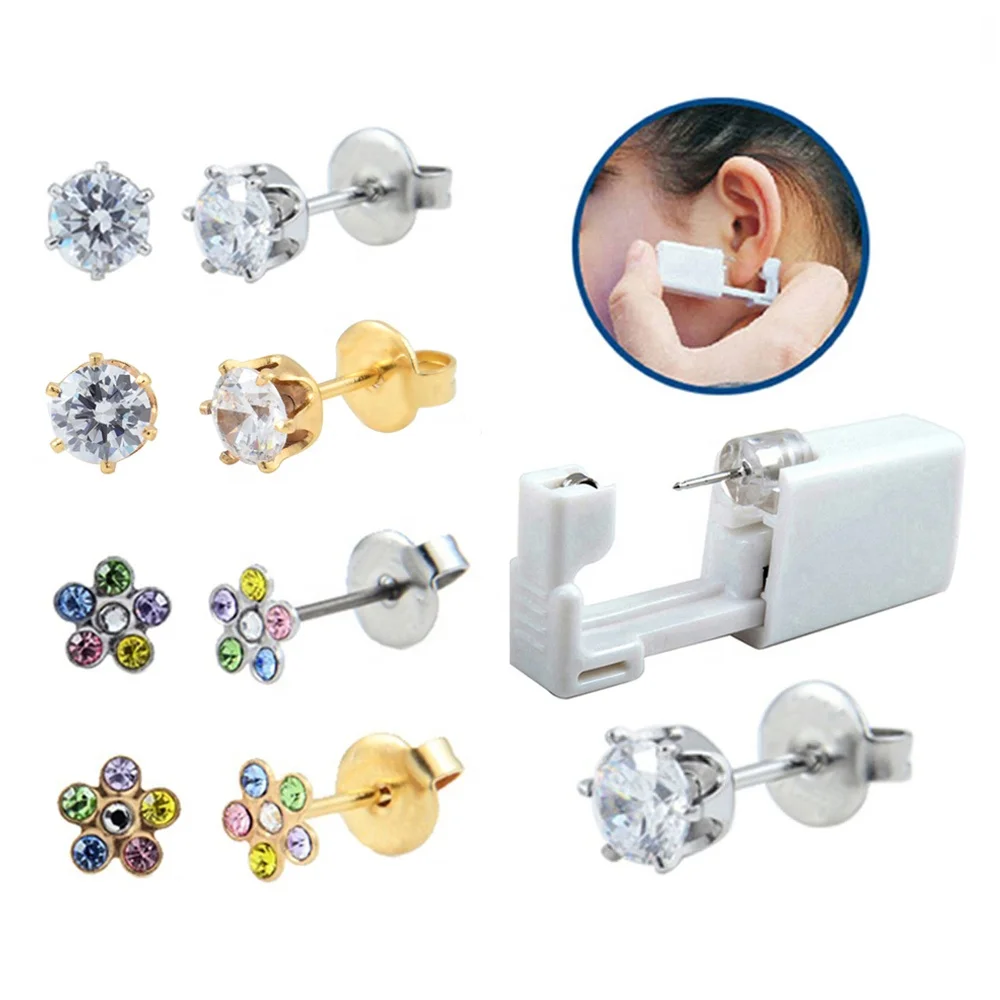 

Surgical Steel Crown CZ Stud Disposable Ear Piercing Unit Safe Sterile Easier Piercing Gun Body Piercing Wholesale, As picture show