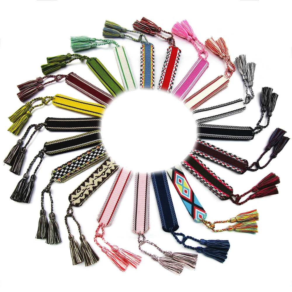 

50pcs 126 Designs Wholesale Braided Tassel Bracelet Adjustable Handmade Wristband Girls Gift Jewelry Gifts Boho Wrap Loop, 126 designs available, as per picture