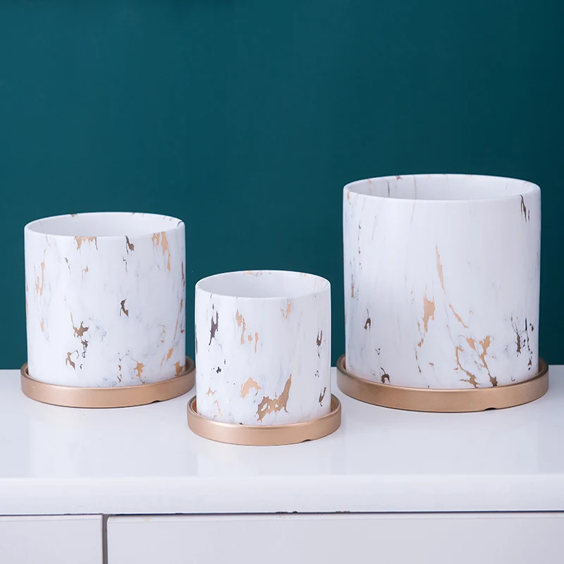 

Hot sale marble ceramic flower pots plant pots ceramic bonsai pots sets