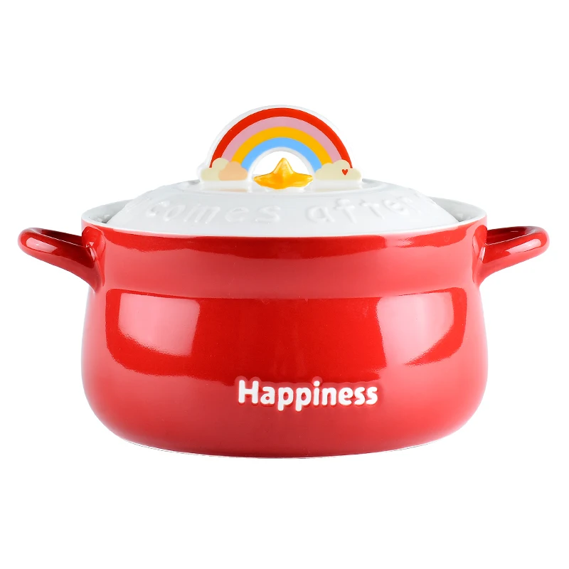 

HY Wholesale Cartoon Creative Red Instant Noodles Bowl With Lid Ceramic Bowl Cute Student Job Soup Bowl