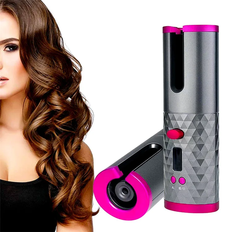 

Cordless USB Rechargeable Curling Iron Waves LCD Display Ceramic Curly Rotating Curling Machine Automatic Hair Curler, Black, white, rose gold