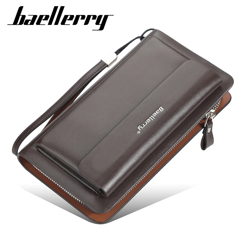 

baellerry Brand Men's Fashion Wallet Wristlet Clutch Bag Long Zipper Leather Wallets Big Capacity Card Holder Money Clip Purse, 3 colors