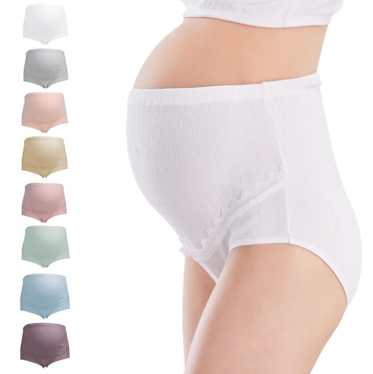 

Breathable pure cotton high waist adjustable lace maternity underwear