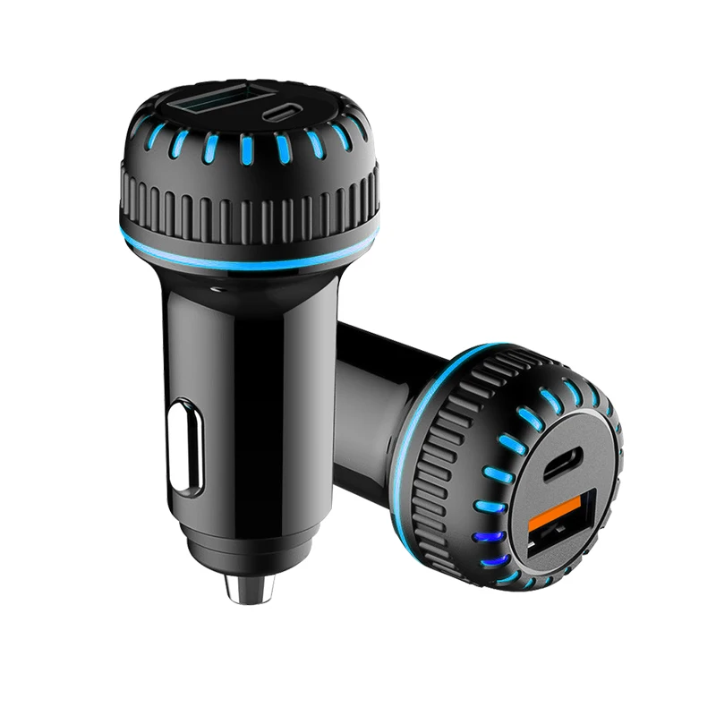 

For iphone 12 Type-C Car Charger Smart Phone Mini Usb Dual Port Car Quick Charging Phone Charger LED Light Car USB Charger, Black /white