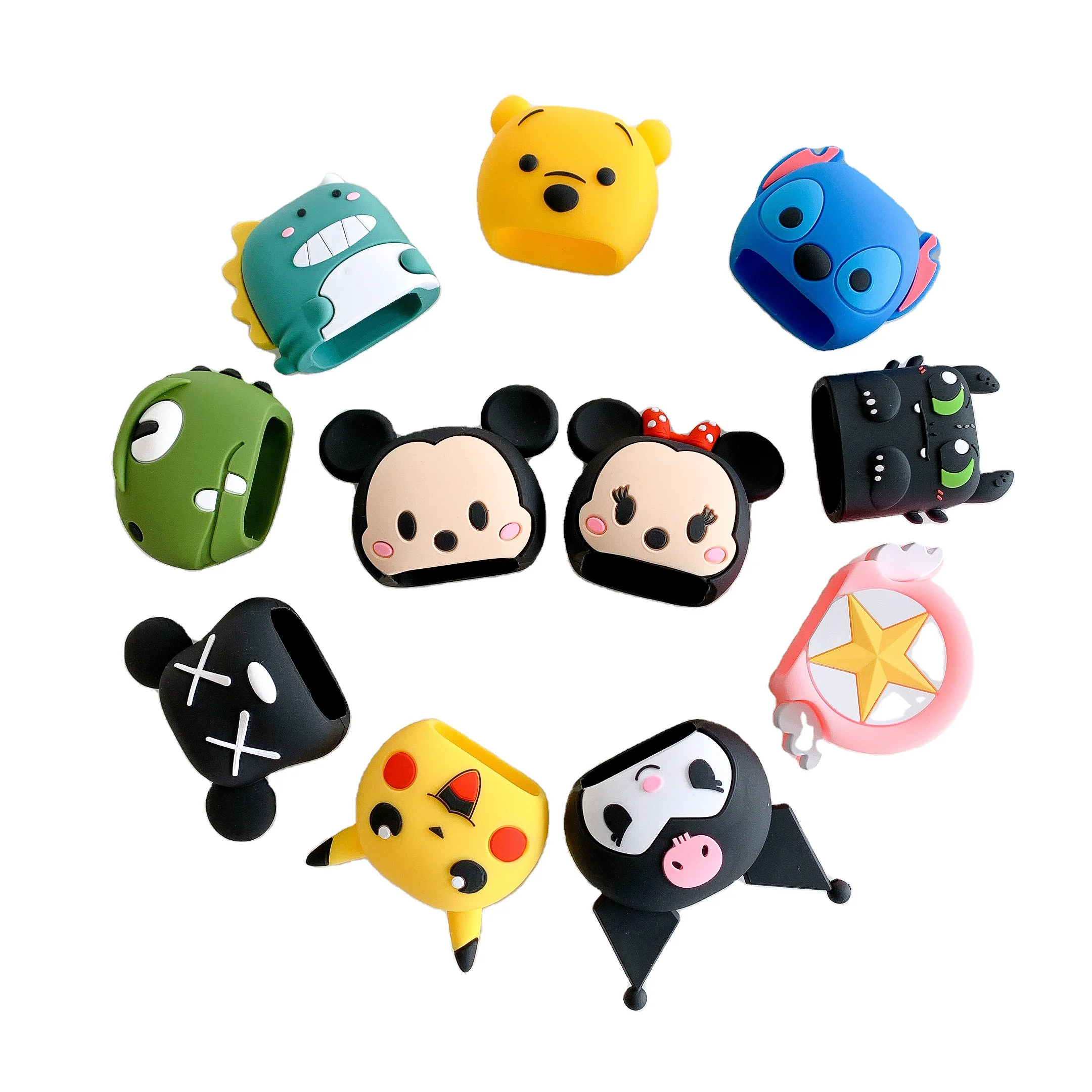 

For iPhone 12 11 Fast Charger Protector Case Cover Cartoon Silicone Soft Charger and Charging Cable Protector Sets