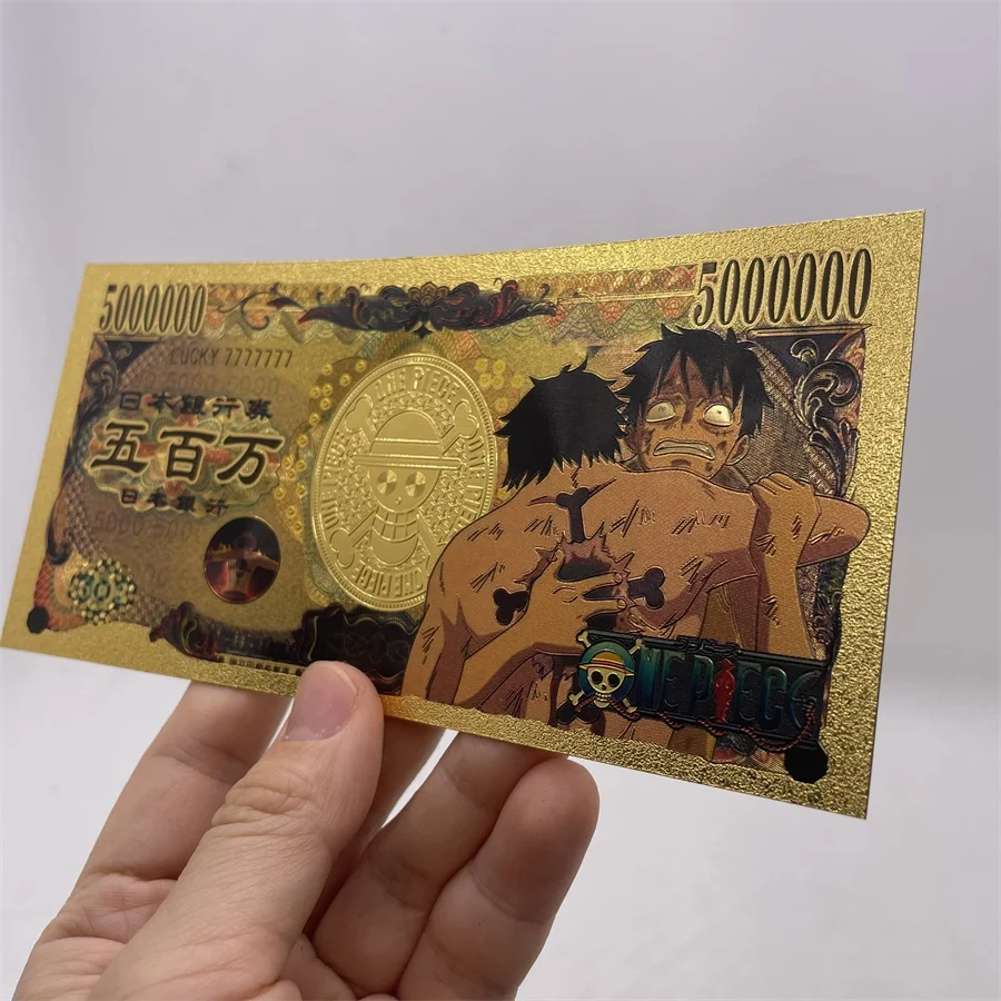 

Customized 8 models Anime One pieces gold toy cards Luffy collectibles Cartoon show promotion tickets golden bankntoes gifts