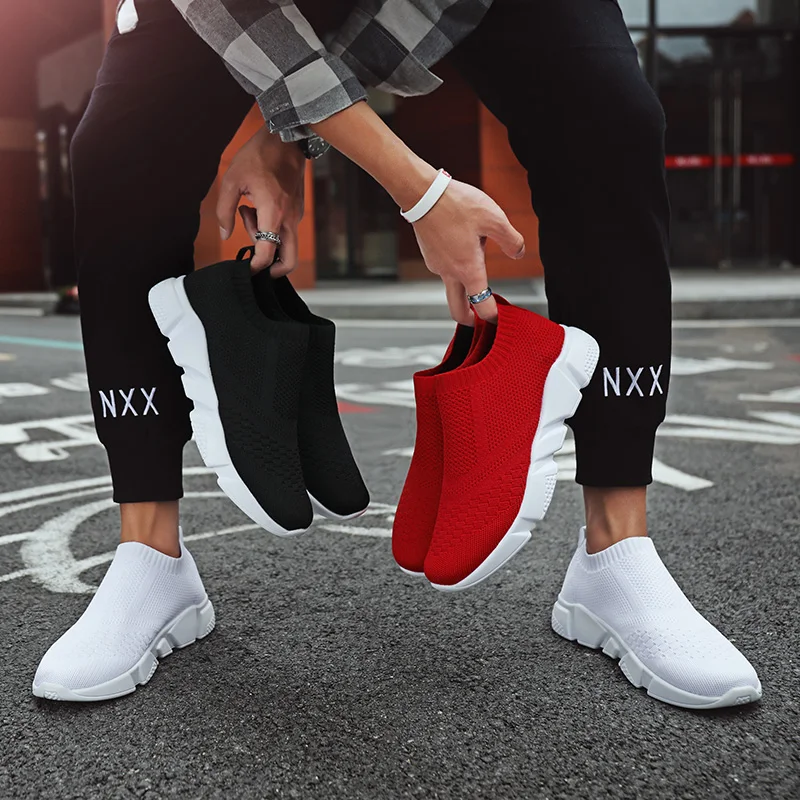 

Plus Size 47 Breathable Mesh Platform Sneakers Women Slip on Soft Ladies Casual Running Shoes Man Knit Sock Shoes Couple Flats