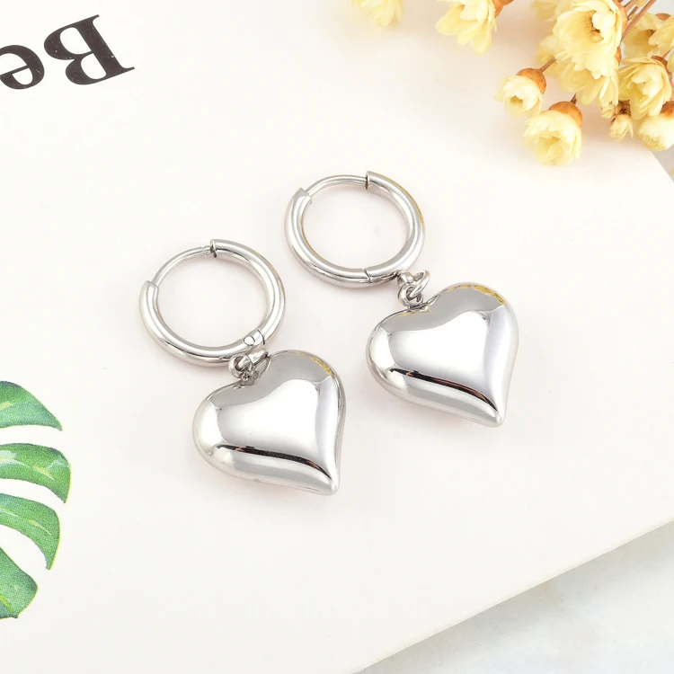 

2021 stainless steel fashion heart love trend big hoop cute drop earrings