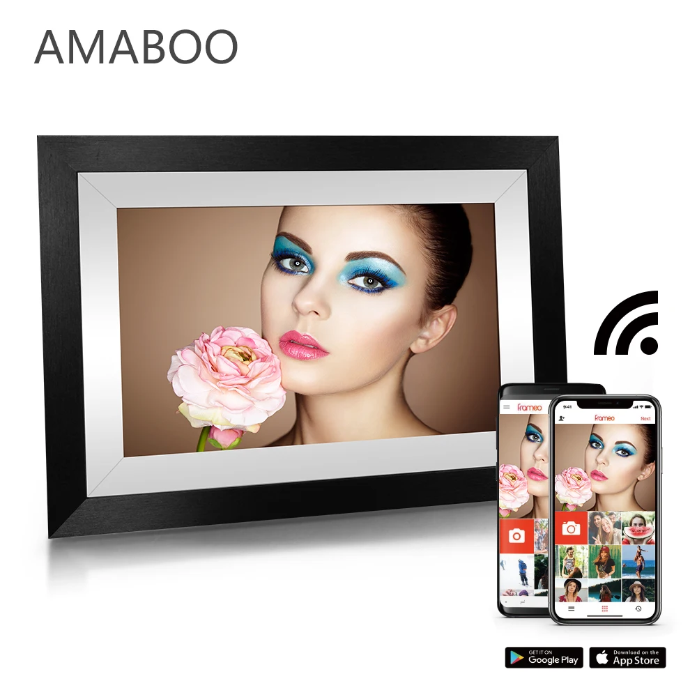 

AMABOO FRAMEO App WiFi Facebook Touch Digital Frame Photo Video With Download Free Mp3 Mp4 Digital Photo Frame, Black white