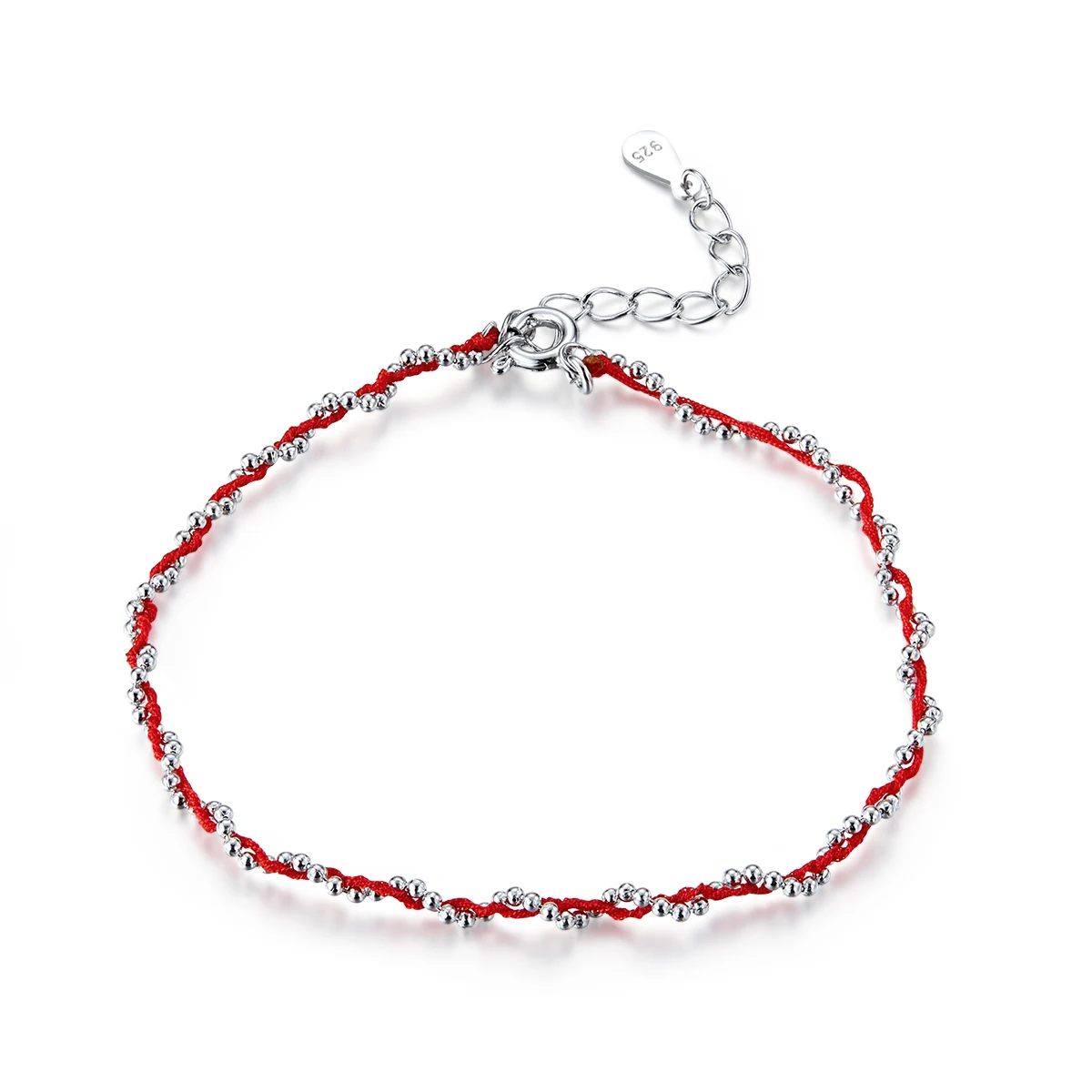 

BAMOER Black and Red Rope Bracelet with 925 Sterling Silver Beads Chain Bracelets for Women New Year Gift Friendship SCB173, Red/black