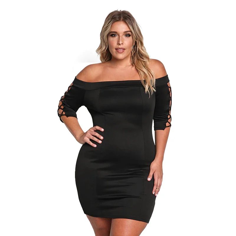 

Stylish dresses ladies sexy bodycon 4XL 5XL black short sleeve casual dress for plus size women clothes supplier