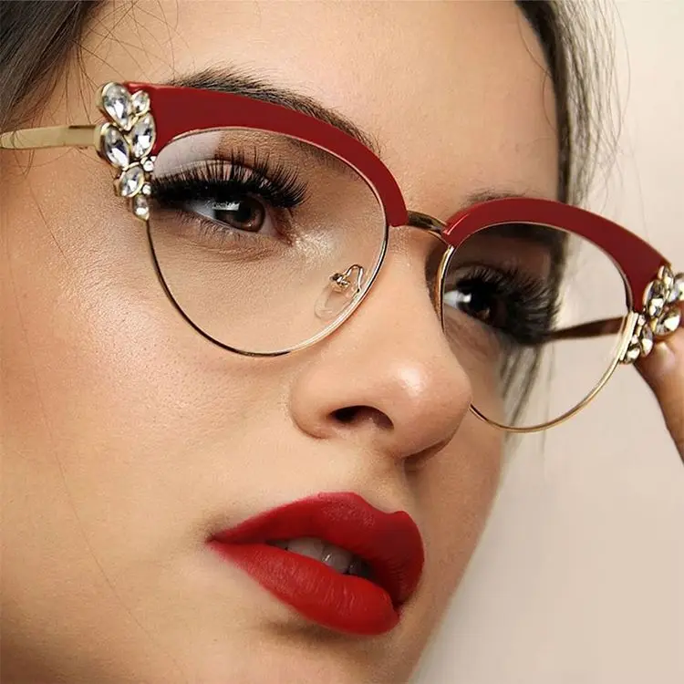 

Cheap Fashion Custom Fancy Red Cateye Metal Optical Eyeglasses Frame with Demo Lenses Spec Oculos De Grau, 3 colors