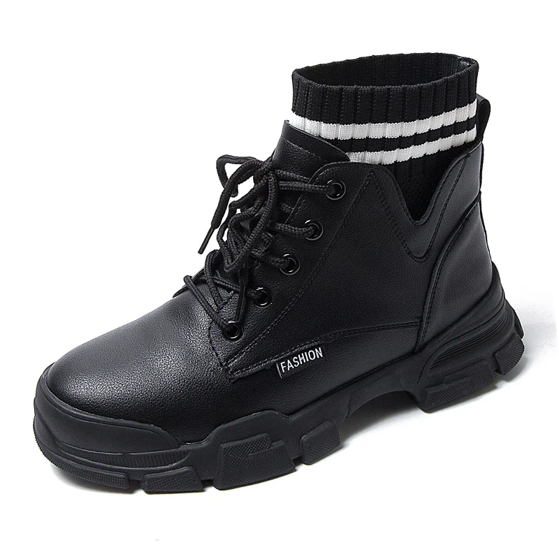 

Women Boots 2021 Chelsea Leather Boots For Women Platform Sock Chunky Shoes Knitted Boots Woman Winter Shoes