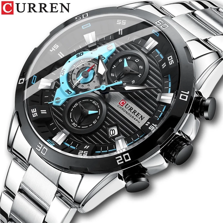 

CURREN 8402 Stainless Steel Watches for Mens Montre Fashion Luminous Dial with Chronograph Clock Male Casual Wristwatches