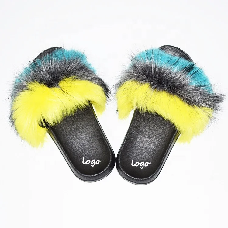 

Hot Ladies Custom Colorful Fur Slippers Plush Faux Wholesale Women Fox Furry Fluffy Sandals Fur Slides