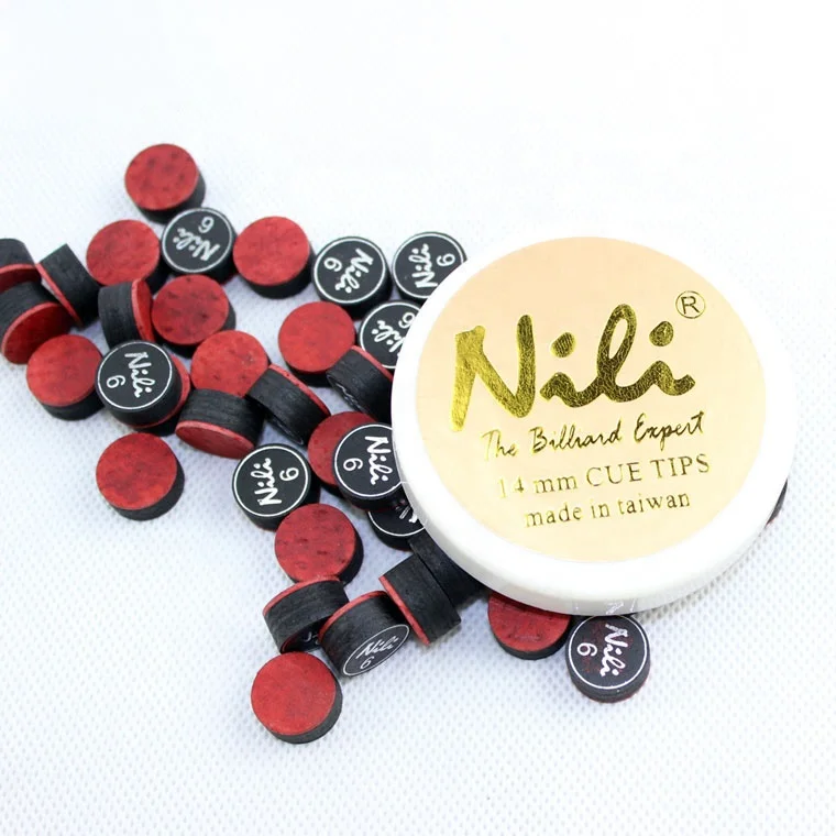 Premium Black&Red Multi Layer Leather Nili Billiard Pool Cue Stick Tips 14mm 50pcs Per Can