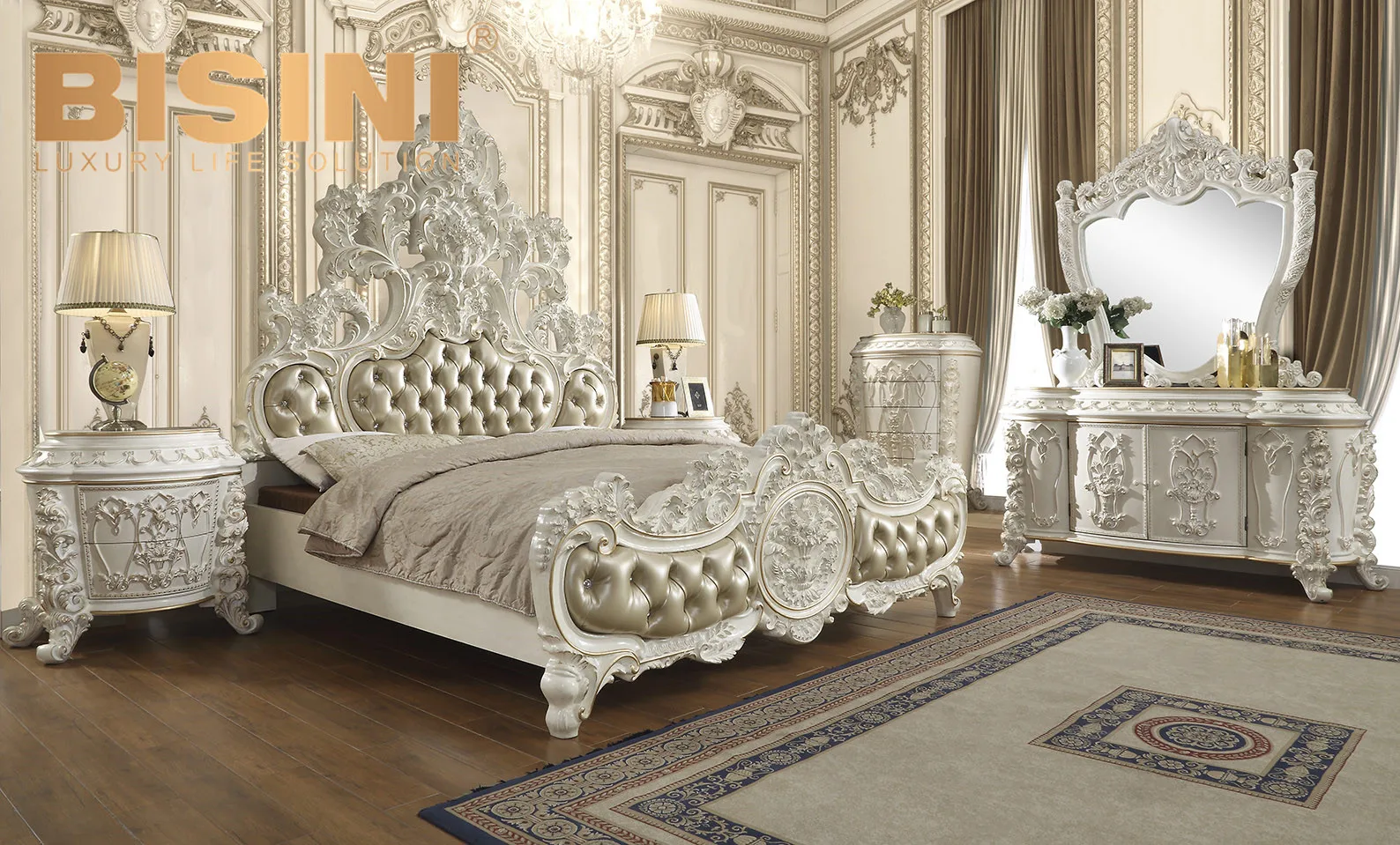 Royal Classic Wooden Teak Bedroom Furniture French Master Room Carving Furniture