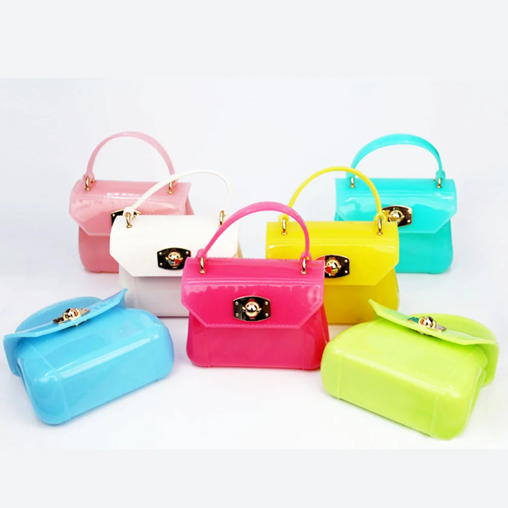 

2020 New Fashion Kids PVC Candy Colors Glitter Sequined Crossbody Purse Girls Jelly Mini bag Transparent Handbag, As picture shows