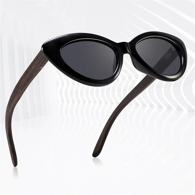 

New trendy full frame sunglasses small frame uv400 wood legs sunglasses elegant retro cat eye shaped wooden sunglasses, Mix color or custom colors