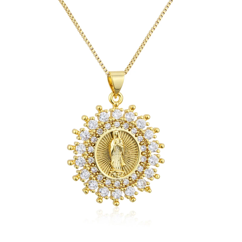 

BSWEET New Design Religious Necklace 18k Real Gold Plated Necklace Brass With Zircon Fashion Jewelry, Gold color