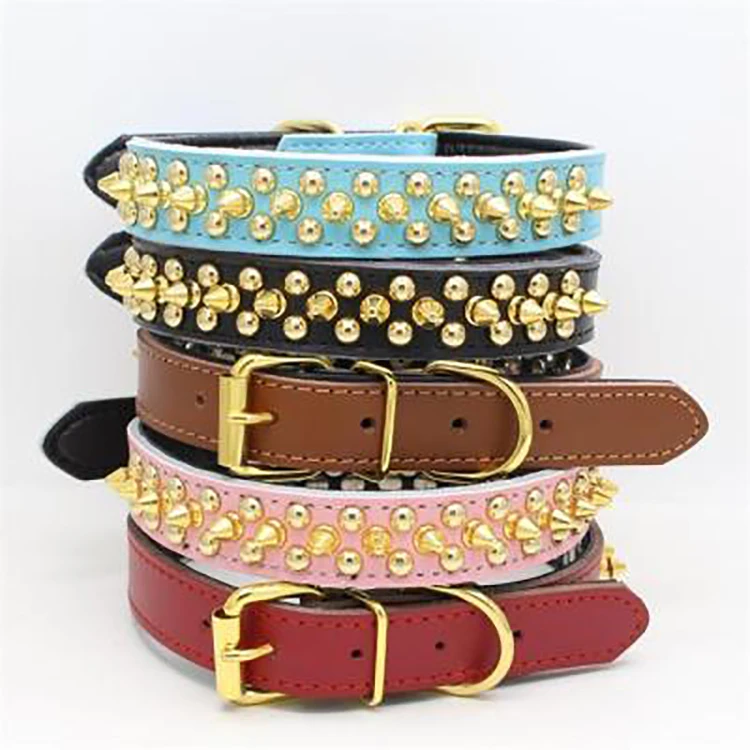 

High Quality Pet Supplies Adjustable Luxury Genuine Leather Spiked Pet Dog Collar, Picture