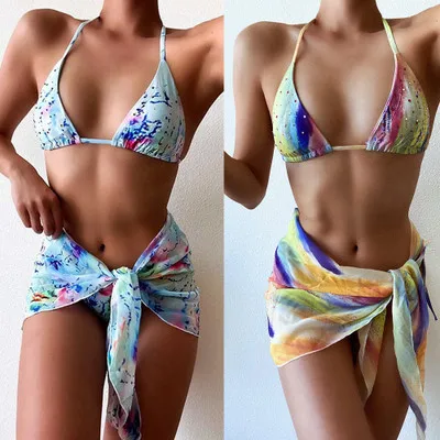 

Sexy Micro Thong Bikini Sets with Mesh Dress Women Three Piece Bathing Suits with Cover Up Summer Beachwear Swimsuit, As shown in the pic