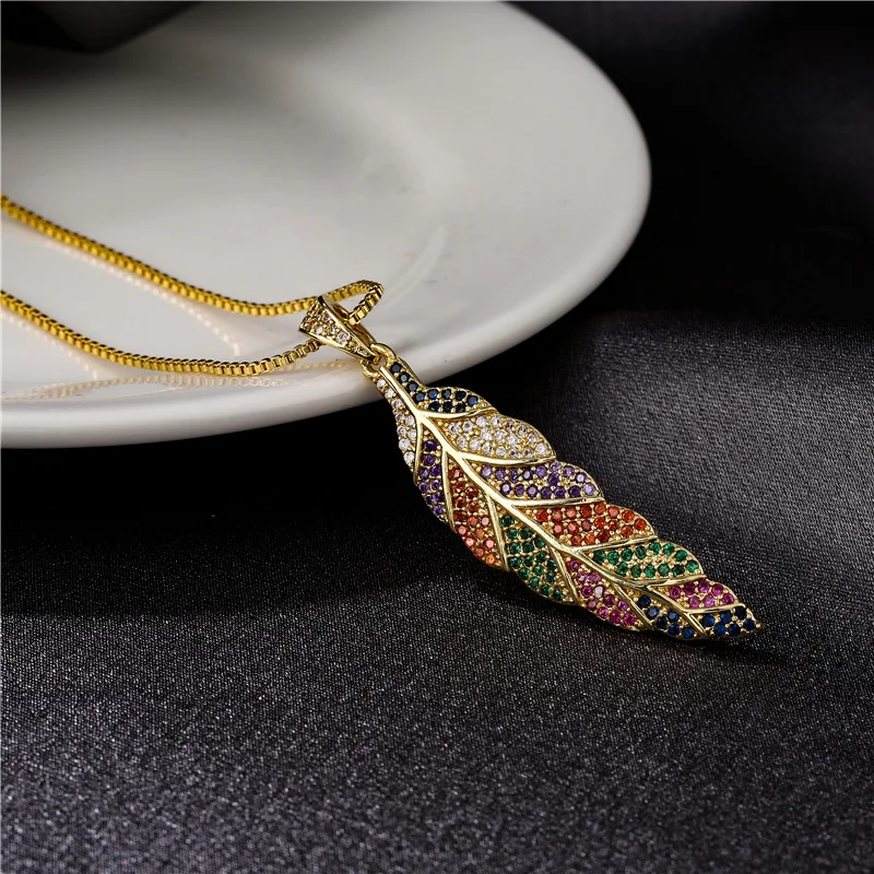 

Factory Direct Sale Leaf Pendant Necklaces Colorful Zircon Neck Chain For Women, Picture