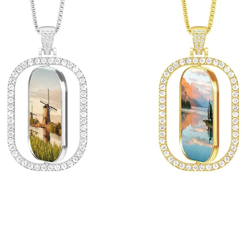

Blanks Metal Square Shape Sublimation Rotatable Double-sided Necklaces With Box Chain