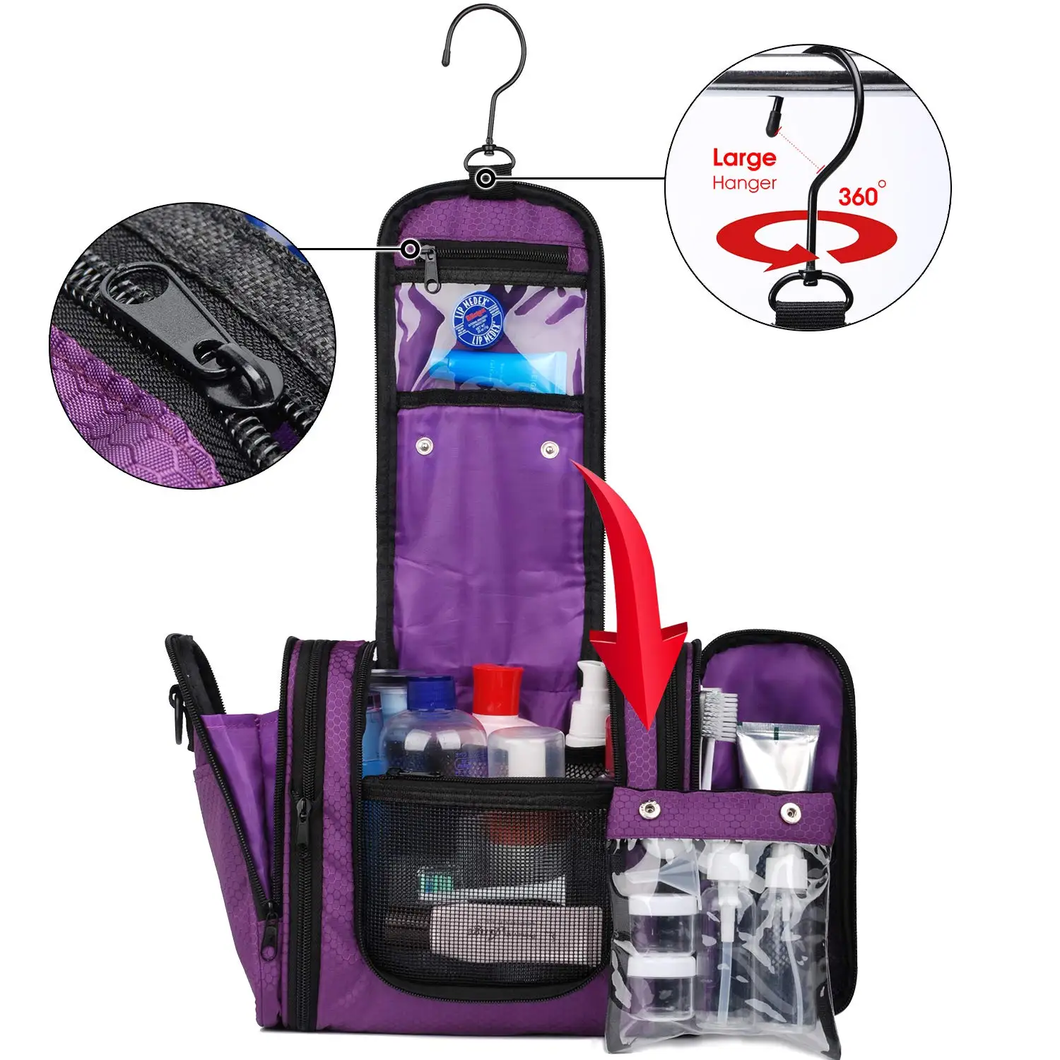 

WANDF Expandable Hanging Water Resistant Bathroom Bag Toiletry Bag For Travel Outdoors