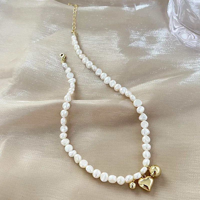 

Vershal B3-320 Vintage Style Freshwater Pearl Beads Love Heart Pendant Necklace Gold Plated Necklace For Women