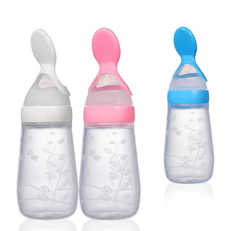 

Factory direct sale baby eating supplies baby food utensils silicone feeder for infants, Pink blue white