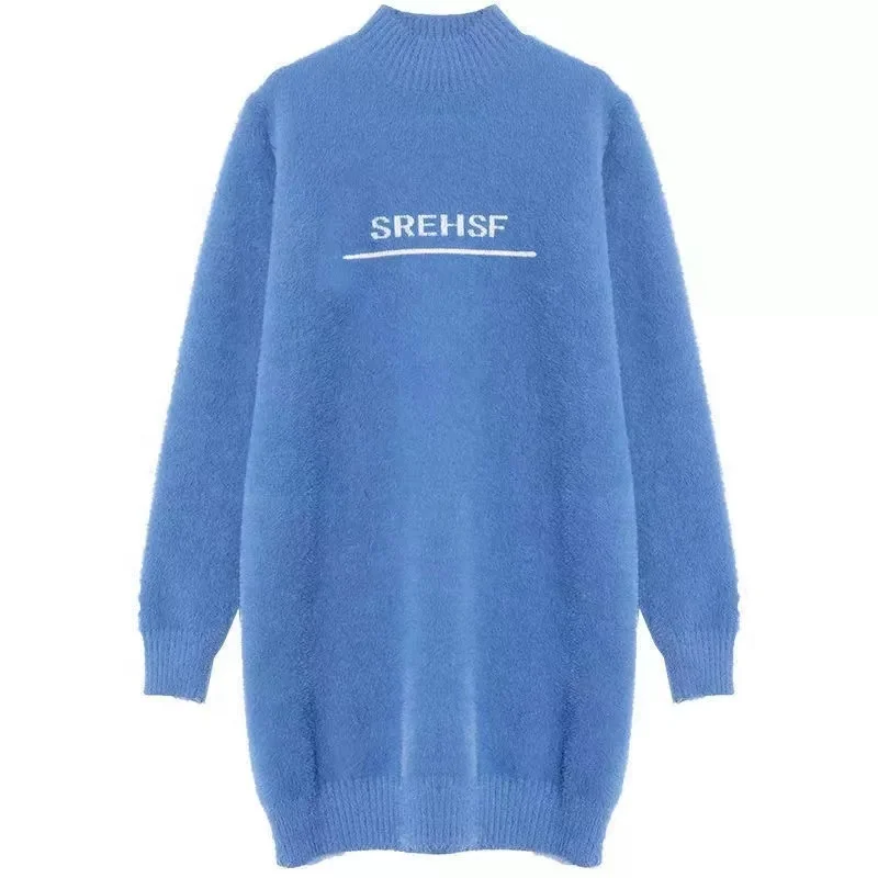 New  Slow Imitated Mink Cashmere Medium Casual  Normal Sleeve Knit Sweater Dress for Women