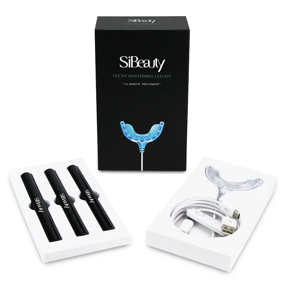 

SiBeauty Portable Private Logo Teeth Whitening OEM Home USB Blue LED Accelerator Teeth Whitening Kit With 3 PCS Gel Syringes
