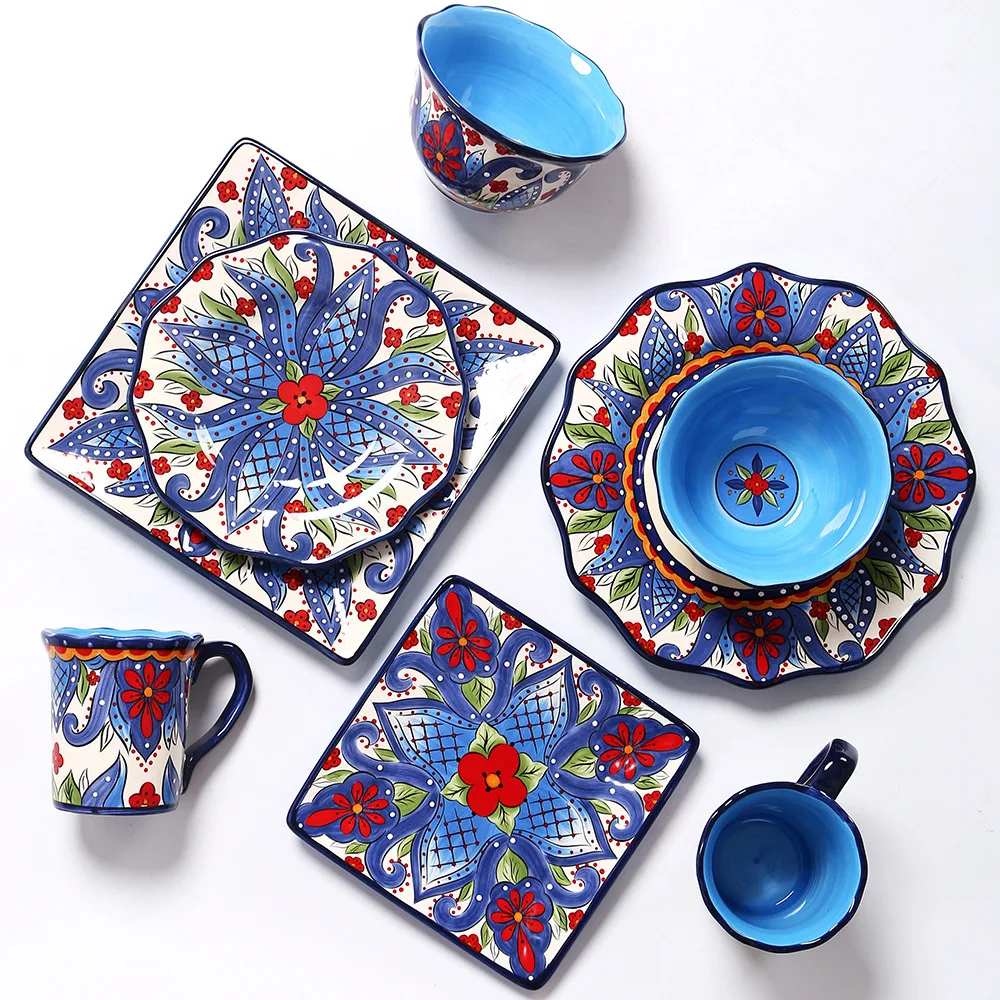 
Creative ceramic tableware set home hand-painted large tableware 