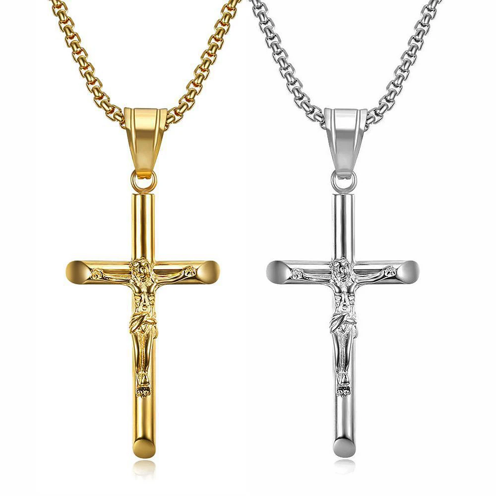 2022 Fashion Jewelry Pendant Necklace Titanium Steel Charm Chain Men 316L Stainless Steel Gold Cross Necklace