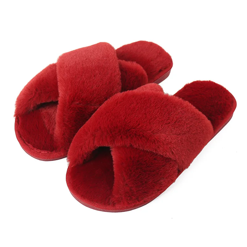 

New plush slippers for women with cross hair slippers casual warm cotton slippers, Picture