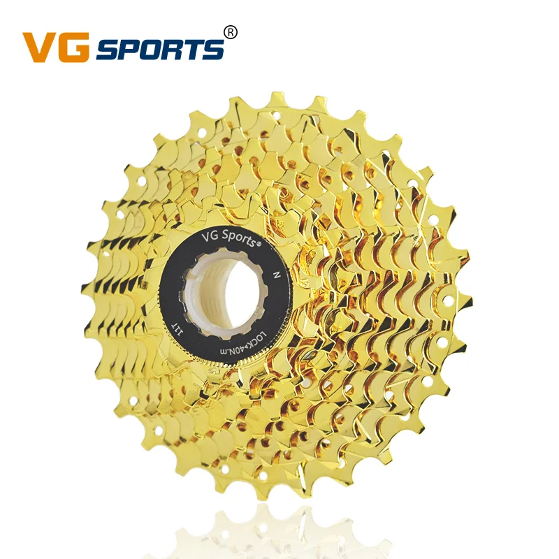 

VG SPORTS 8 9 10 11 Speed Road Bike Cassette Freewheel MTB Bike Cassette Sprocket+bike half hollow gold/silver chain set, Silver/silver black/gold