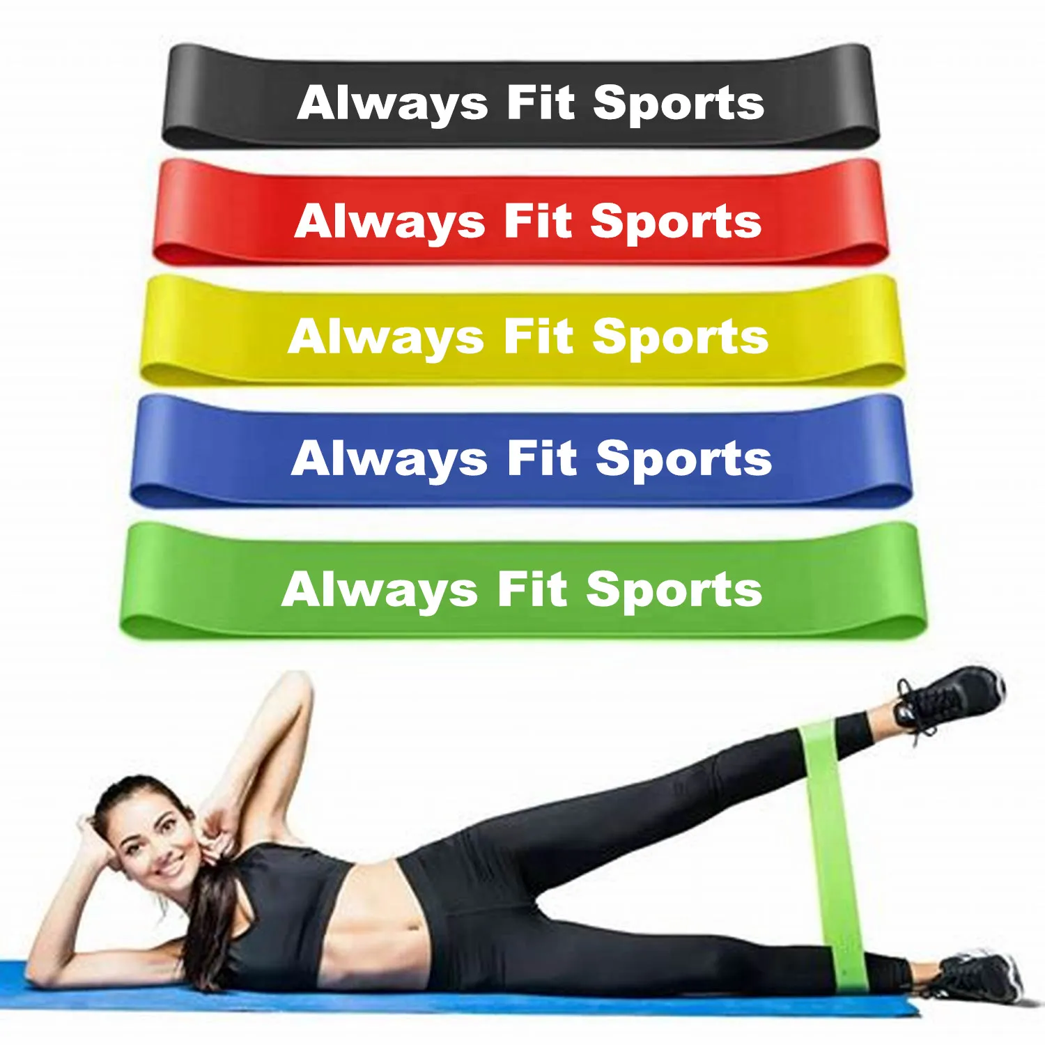 

Exercise Fitness Mini 10/12 inch Resistance elastic band fitness Loop Bands for leg and arm asist exercise, Yellow,green, red, blue, black